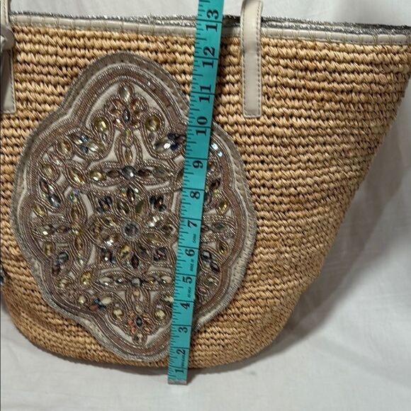 Brighton Embellished Tan Woven Tote Bag - Picture 3 of 10